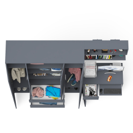 Четырёх-дверный шкаф-комод Мори МШ1600.1 с компьютерным столом МС-1 тумба слева и верхней полкой