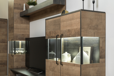 Тумба для аппаратуры с комодом с тремя ящиками и с комодом с подсветкой Трувор