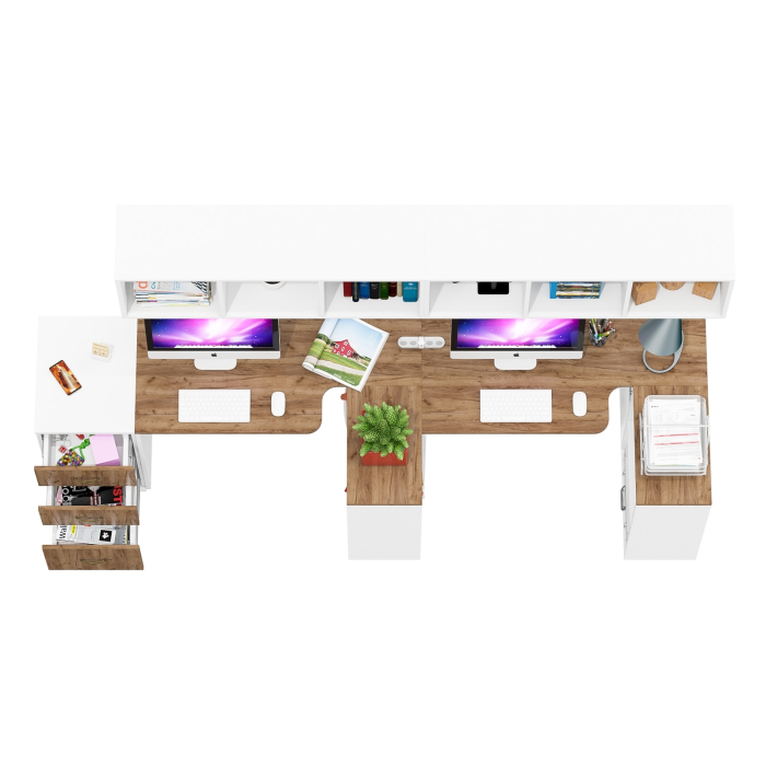 Домашние кабинеты, Два компьютерных раскладных стола Лидер-8 с открытыми полками и тумбы с ящиками