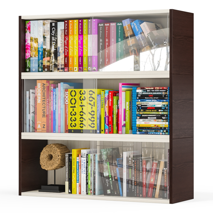 Настенные полки, Три книжные полки КН1 со стеклянными сдвижными дверками