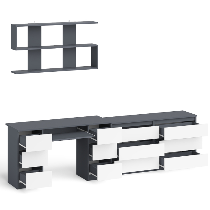 Домашние кабинеты, Стол компьютерный ящики слева и справа Мори МС-2 с комодом и полкой навесной