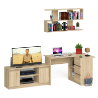 Домашние кабинеты, Стол угловой компьютерный Мори МС-16 правый с книжной полкой и ТВ-тумбой МТВ1200.1