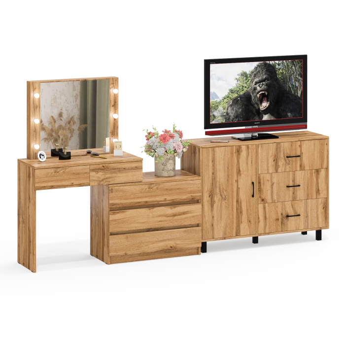 Туалетные столики, Угловой туалетный столик с подсветкой 110 и тумба-комод дверка и 3 ящика 122-1204