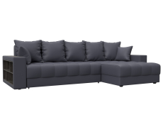 Диваны угловые в гостиную, Диван угловой с декором и полкой Лига-050 НПБ, экокожа GRIFON