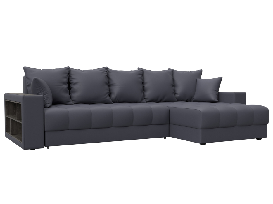 Диваны угловые в гостиную, Диван угловой с декором и полкой Лига-050 НПБ, экокожа GRIFON