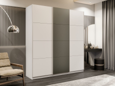 Шкафы-купе 3-х дверные, Шкаф-купе Прайм 3-х дверный Стекла хаки/ДСП/Доводчики 210х57х230