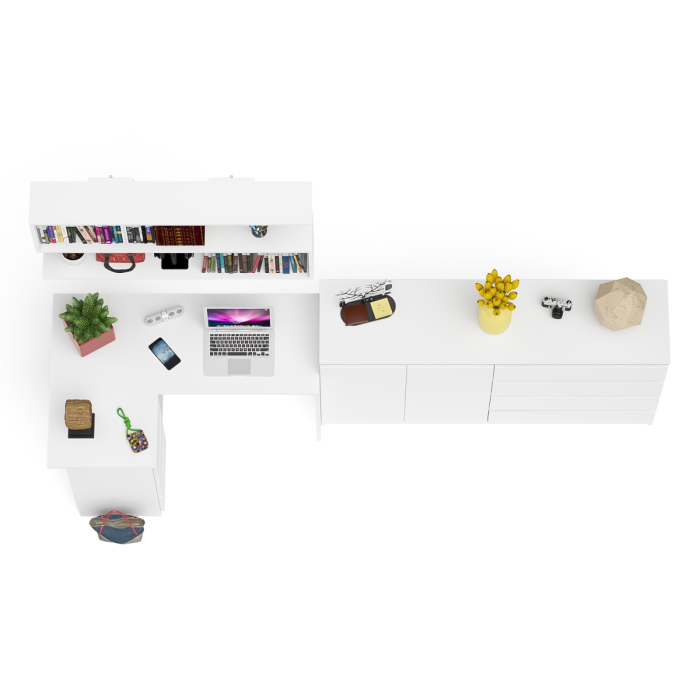 Домашние кабинеты, Угловой компьютерный стол с тремя ящиками Мори МС-16 левый с тумбой-комодом и книжной полкой