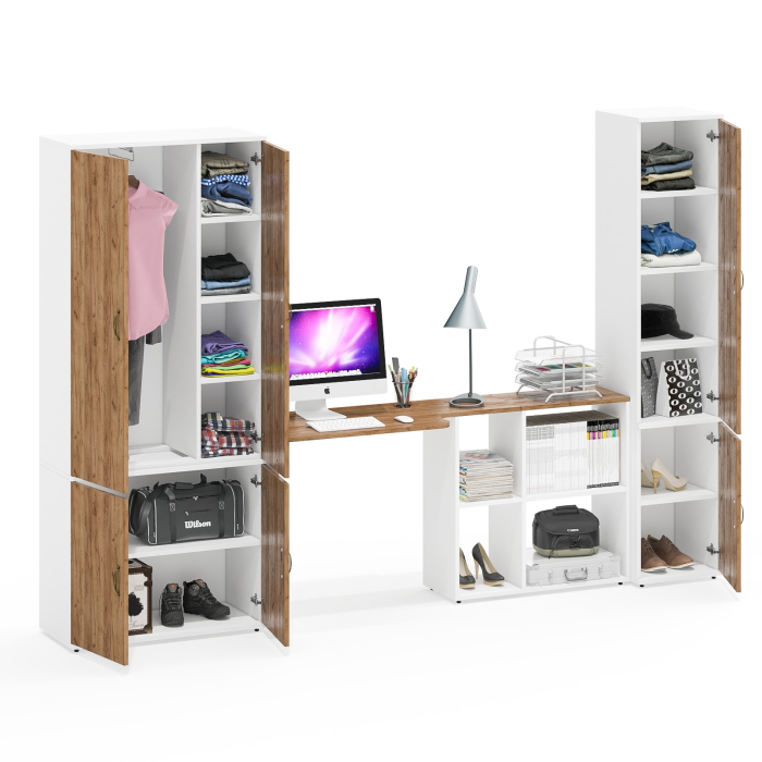 Домашние кабинеты, Узкий шкаф для документов с рабочим столом и шкафом с выдвижной штангой и полками 20Б Лидер-8