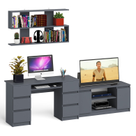 Домашние кабинеты, Письменный стол Мори МС-2 с ТВ-тумбой 1200 и навесной полкой 1200