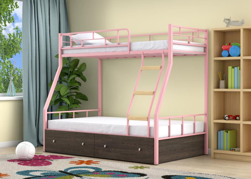 Для подростков, Двухъярусная кровать Радуга Розовый ящики венге