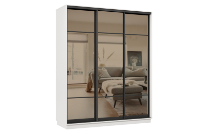 Шкаф-купе Премьер 23 (11ЗБ;11ЗБ;11ЗБ) фасады зеркало бронза/трёхдверный/Профиль чёрный муар