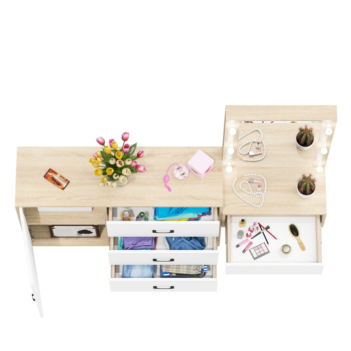 Туалетные столики, Комод с дверками и ящиками 122-1204 и косметический столик навесной с подсветкой