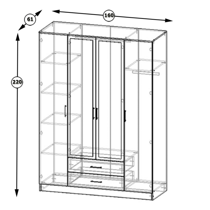 Шкафы распашные, Шкаф 4-х створчатый Фиеста