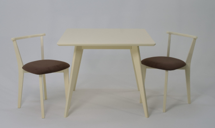 Стол Сканди М 100 слоновая кость со стульями Франк слоновая кость велюр коричневый