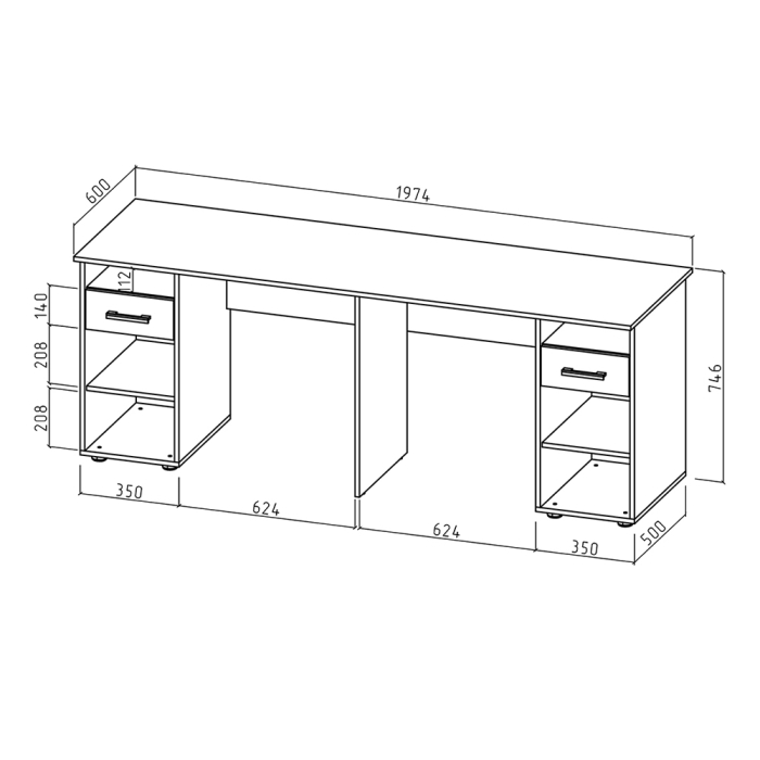 Прямые, Письменный стол для двоих Остин-17