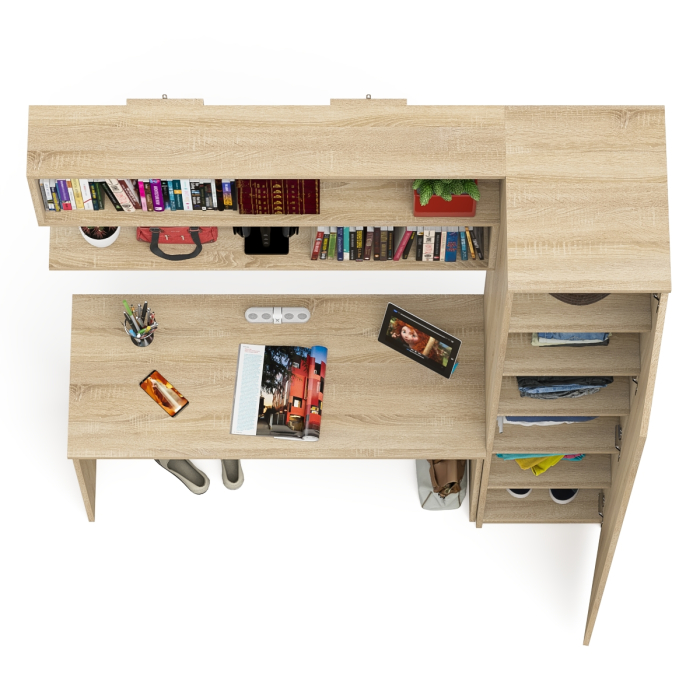 Прямые компьютерные столы, Пенал высокий с дверкой с письменным столом Мори МСП1200.1 и открытой навесной полкой