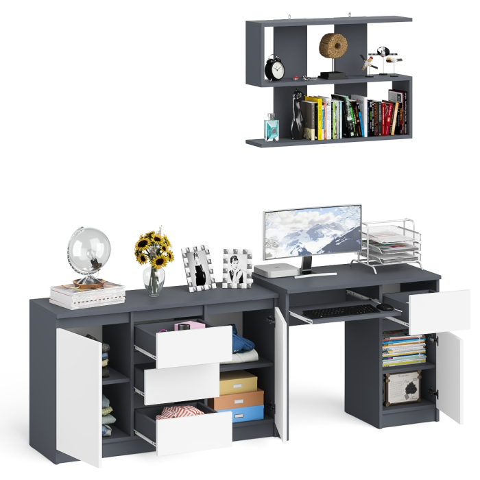 Домашние кабинеты, Компьютерный стол МС-1 тумба справа с комодом-тумбой и верхней открытой полкой