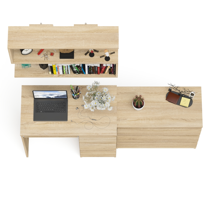 Прямые компьютерные столы, Стол компьютерный Мори МС-6 правый с навсеной полкой сверху и комодом на три ящика