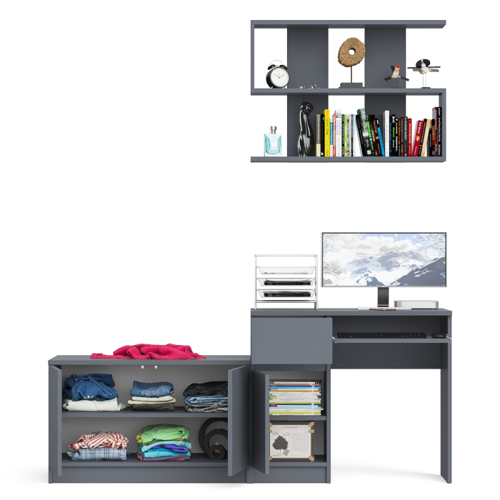 Прямые компьютерные столы, Компьютерный стол Мори МС-1 левый с тумбой две дверки и полкой