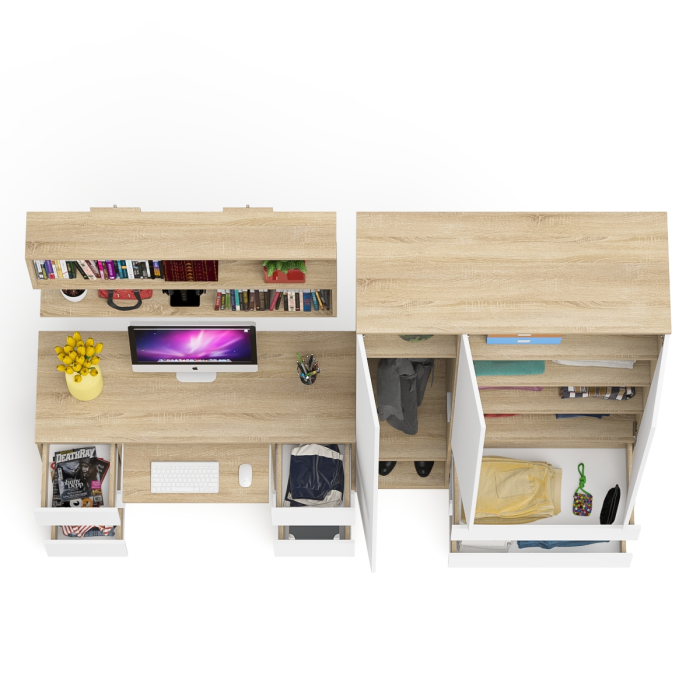 Домашние кабинеты, Шкаф-комод трёхдверный Мори МШ1200.1 с письменным столом и открытой книжной полкой