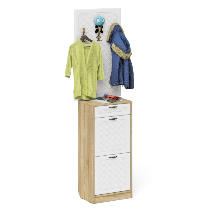 Прихожие, Обувница 2 секции с ящиком и вешалкой для одежды П-6 фрезеровка ромб