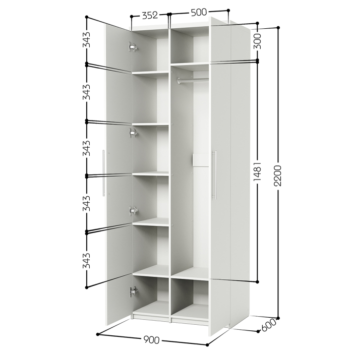 Для одежды, Шкаф комбинированный Мелодия МК-22 90х60