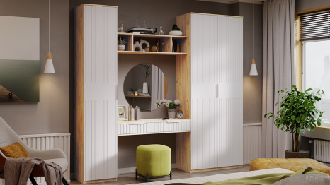 Шкаф комбинированный Хилтон 2-дверный исп.2, дуб крафт золотой, белый матовый