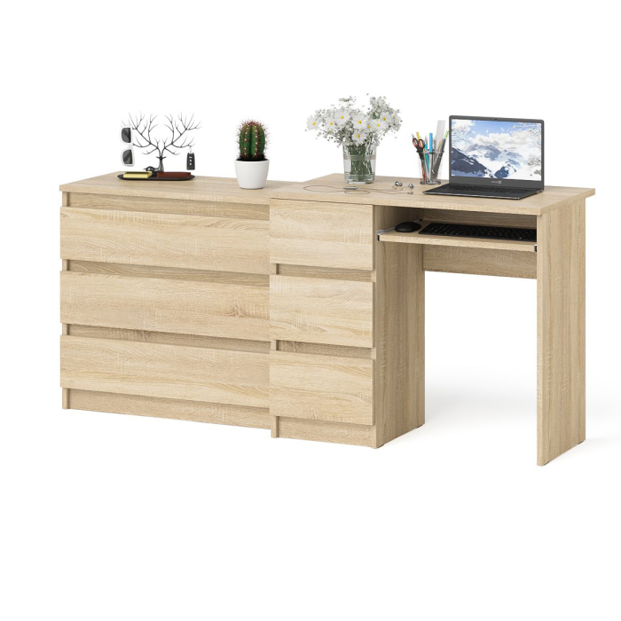 Домашние кабинеты, Стол компьютерный с тумбой МС-6 левый с комодом на три ящика МК800 Мори
