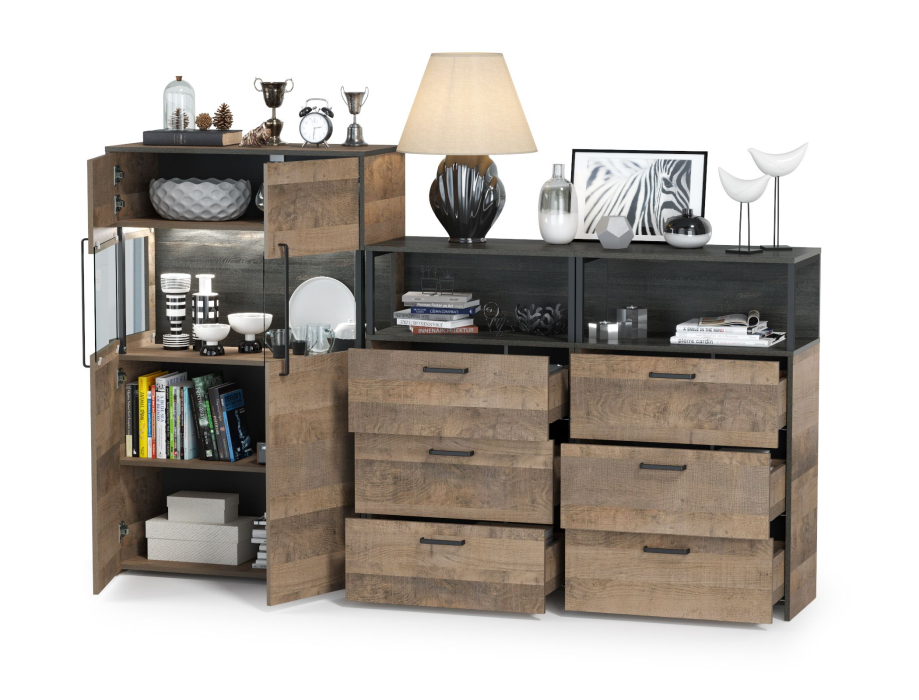 Стенки для гостиной, Комод с витриной с подсветкой с двумя комодами с ящиками Трувор