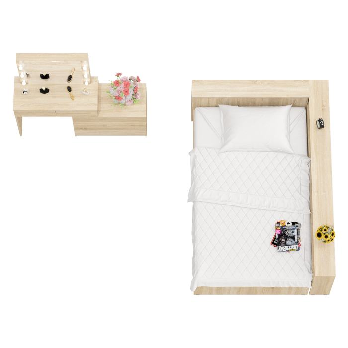 Спальные гарнитуры, Туалетный столик для спальни с подсветкой 110 и Ксения кровать 1200 с ящиками и прикроватный блок