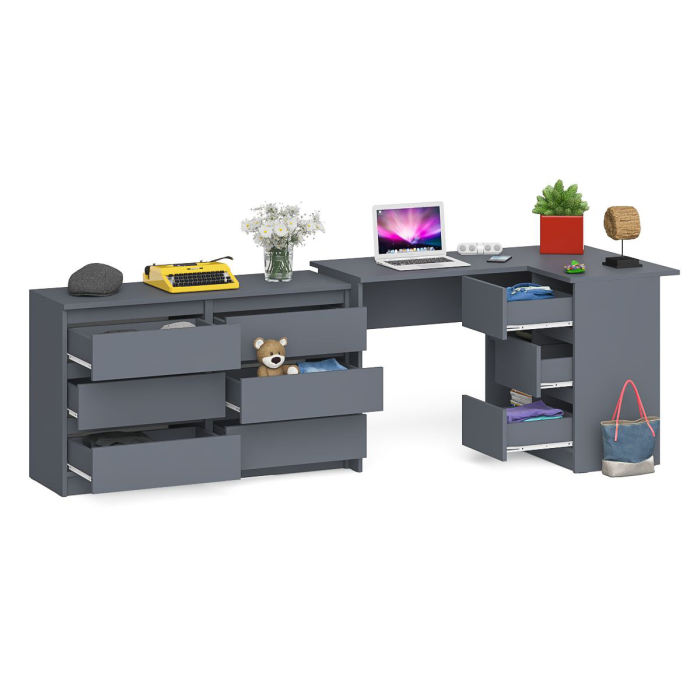 Компьютерные столы, Комод Мори 1200 6 ящиков и компьютерный угловой стол МС-16 правый