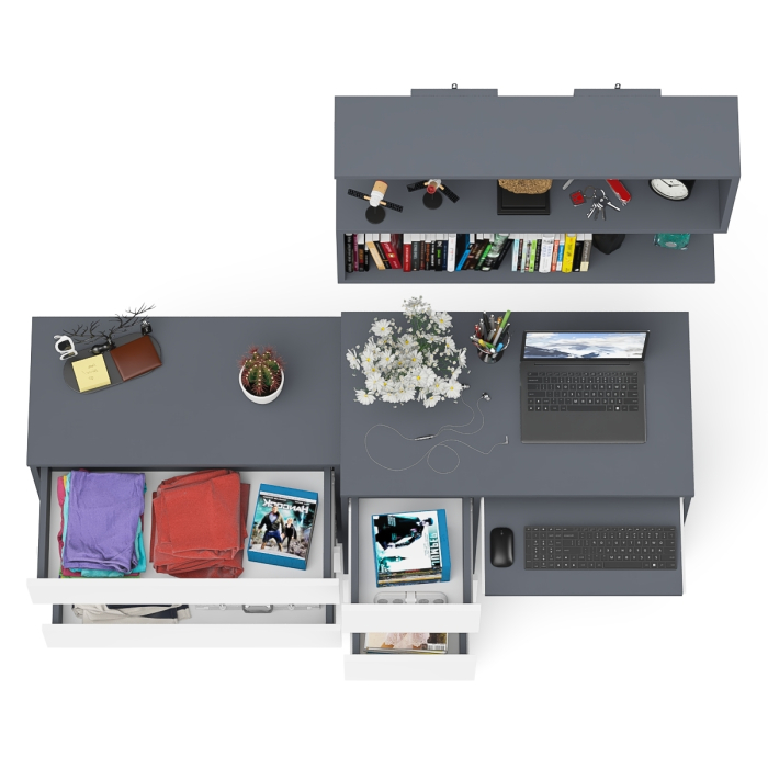 Прямые компьютерные столы, Компьютерный стол три ящика слева Мори с комодом Мори МК800.1 и полкой на 900