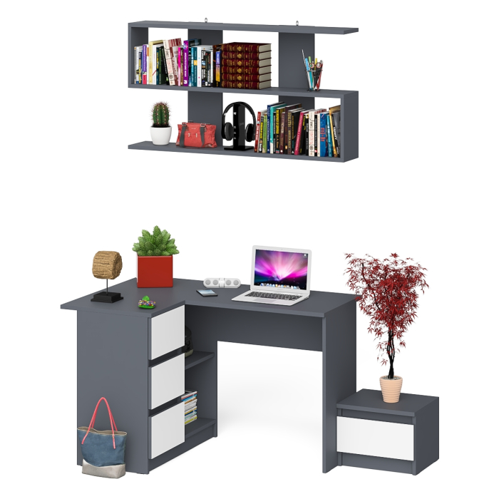 Угловые, Угловой стол компьютерный Мори МС-16 левый с тумбочкой с ящиком 400 и полкой на 1200