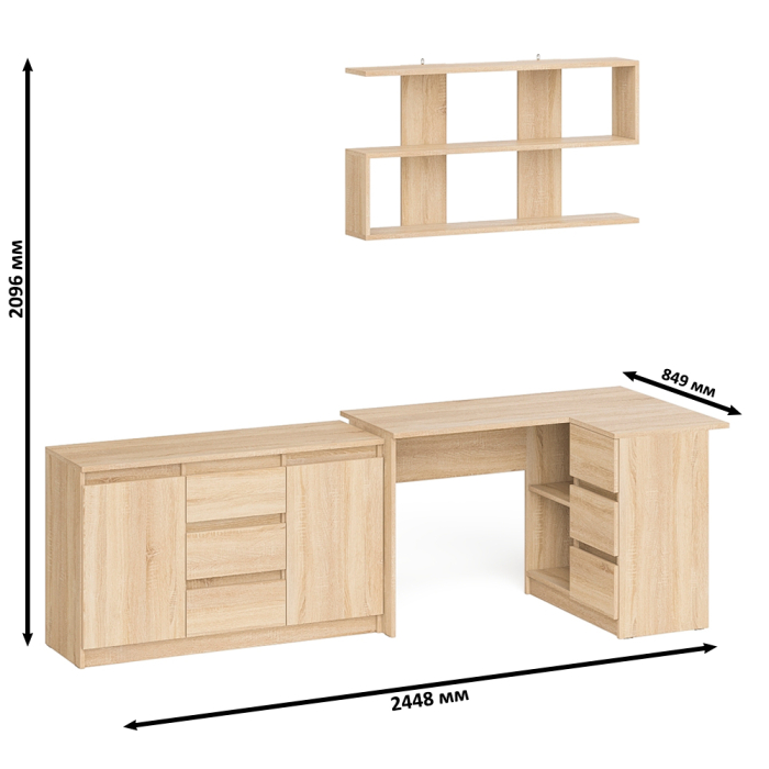Домашние кабинеты, Стол компьютерный угловой МС-16 правый с навесной полкой и тумбой МК-1200.3 Мори