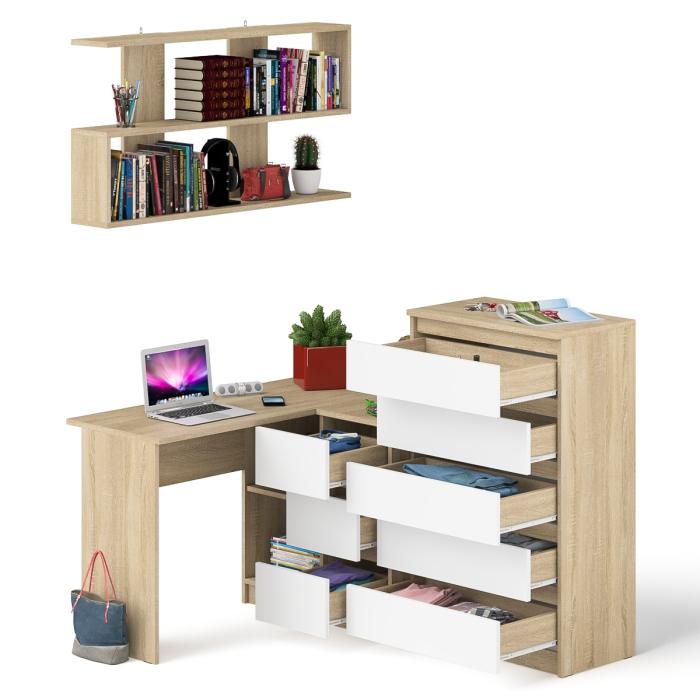 Домашние кабинеты, Комод Мори МК700.5 со столом компьютерным угловым МС-16 правым и открытой полкой 1200