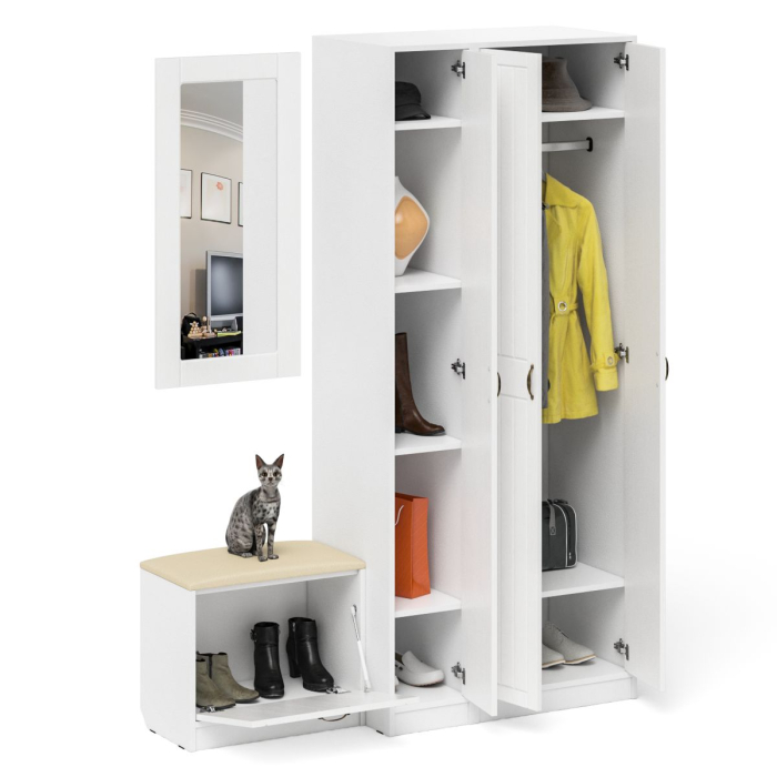 Прихожие, Шкаф с пеналом-500 и обувницей с сиденьем П-6 фрезеровка прованс