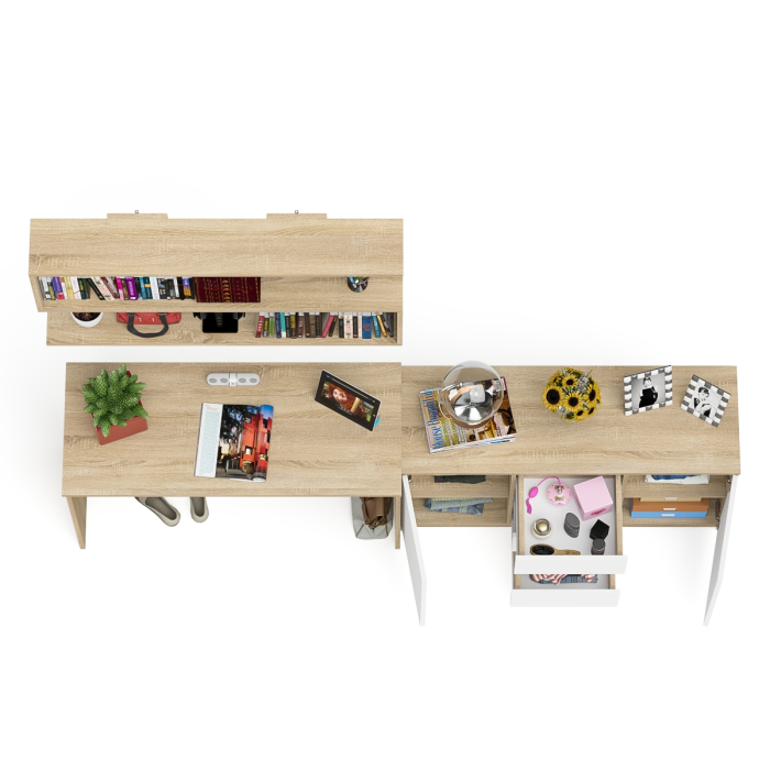 Прямые компьютерные столы, Стол письменный Мори 1200 с открытой полкой и тумбой-комодом