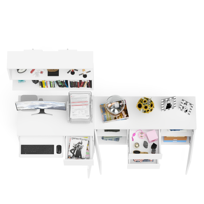 Домашние кабинеты, Компьютерный стол МС-1 тумба справа с комодом-тумбой и верхней открытой полкой