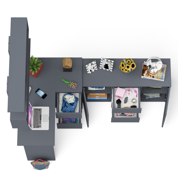 Домашние кабинеты, Стол компьютерный угловой МС-16 правый с навесной полкой и тумбой МК-1200.3 Мори