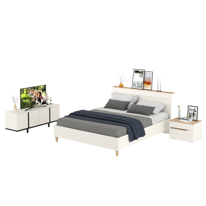Спальные гарнитуры, Прикроватная тумба Муссон с кроватью 11.41 с основанием 1600 и TV-тумбой 13.276