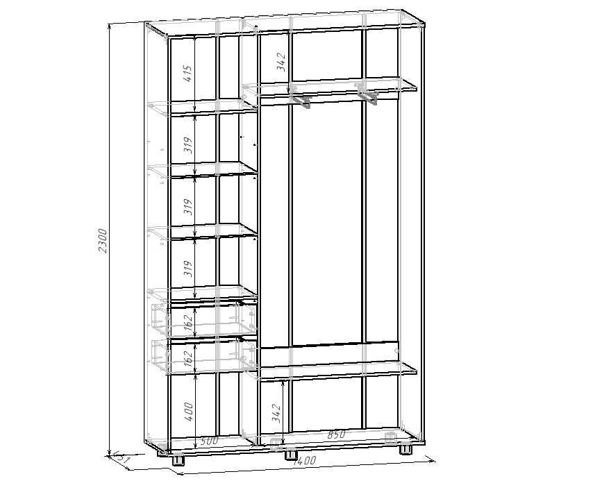 Шкафы-купе 2-х дверные, Шкаф-купе PRIME, 140х45 с зеркалом