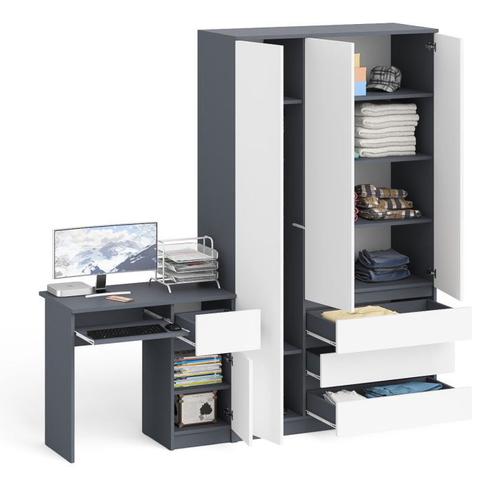 Домашние кабинеты, Компьютерный стол Мори с тумбой с дверкой и ящиком правый и шкаф-комод МШ1200-1