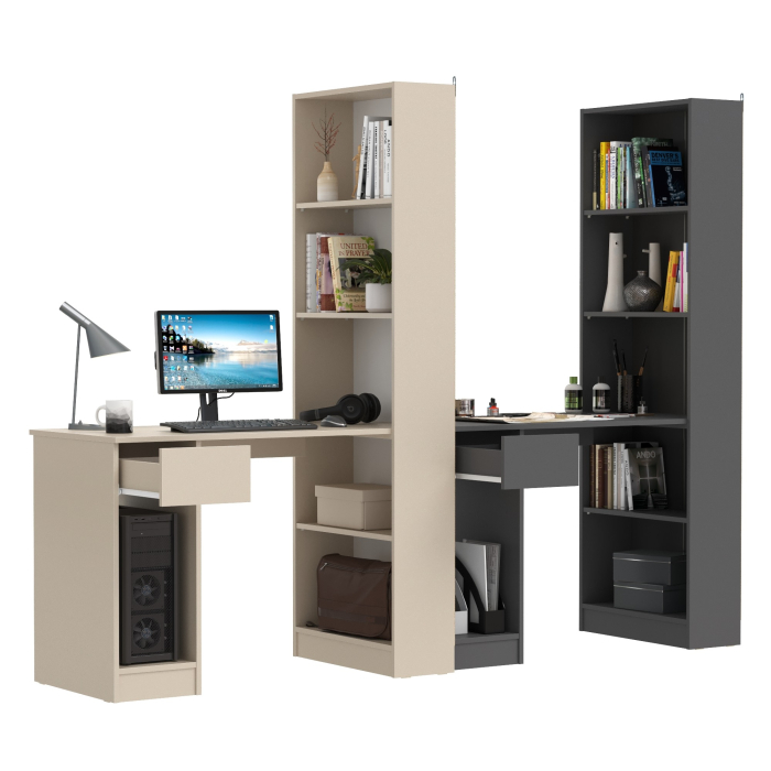 Прямые компьютерные столы, Два письменных стола Лайт 10.01 со шкафом с полками