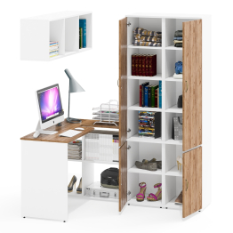 Два пенала для книг и бумаг и документов Лидер-8 со столом с настенной полкой для бумаг