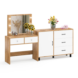 Стол туалетный для спальни с лампочками СТ-5 и тумба-комод 122-1204