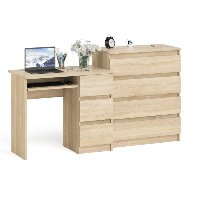 Домашние кабинеты, Стол компьютерный с ящиками МС-6 правый с комодом МК800 4 ящика Мори