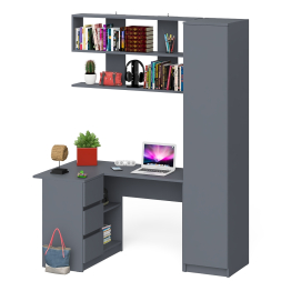 Угловой компьютерный стол с ящиками Мори МС-16 левый с книжной полкой и пеналом с полками