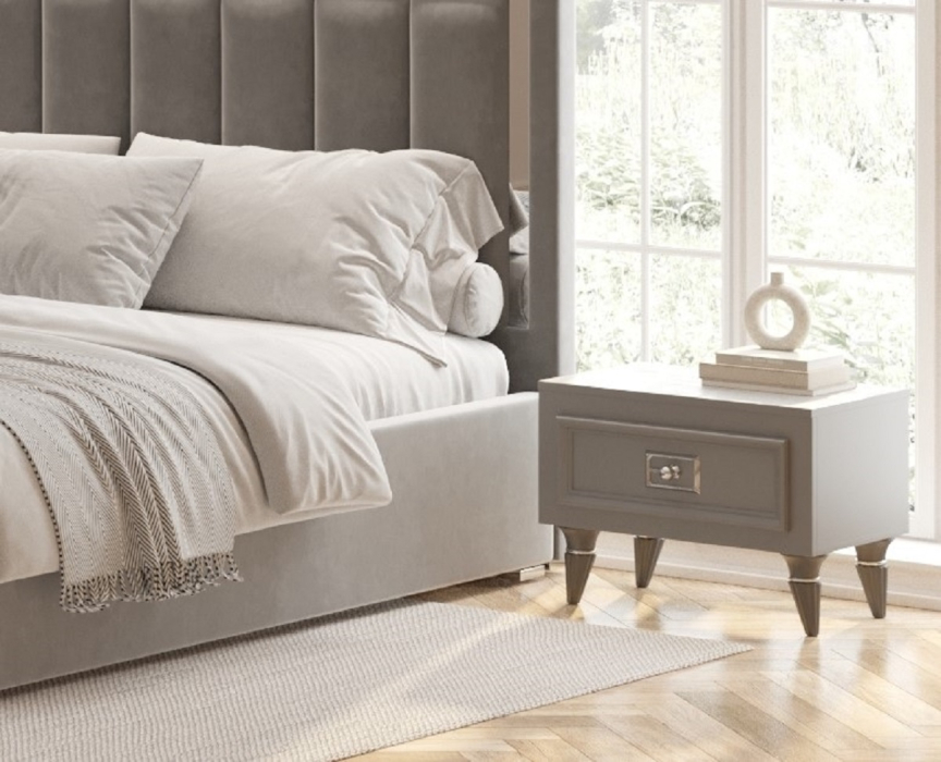 Прикроватные тумбы, Тумба прикроватная Валенсия с ящиком выдвижным 55х40х42 см (серебро)