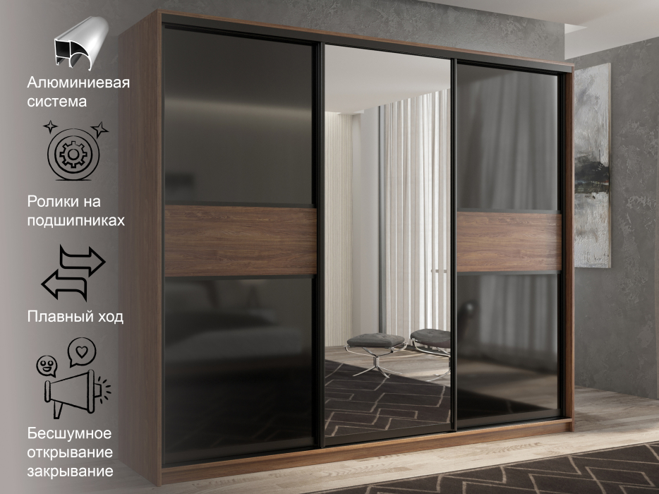 Шкафы-купе 3-х дверные, Шкаф-купе 3х дверный Кааппи 9 240х60