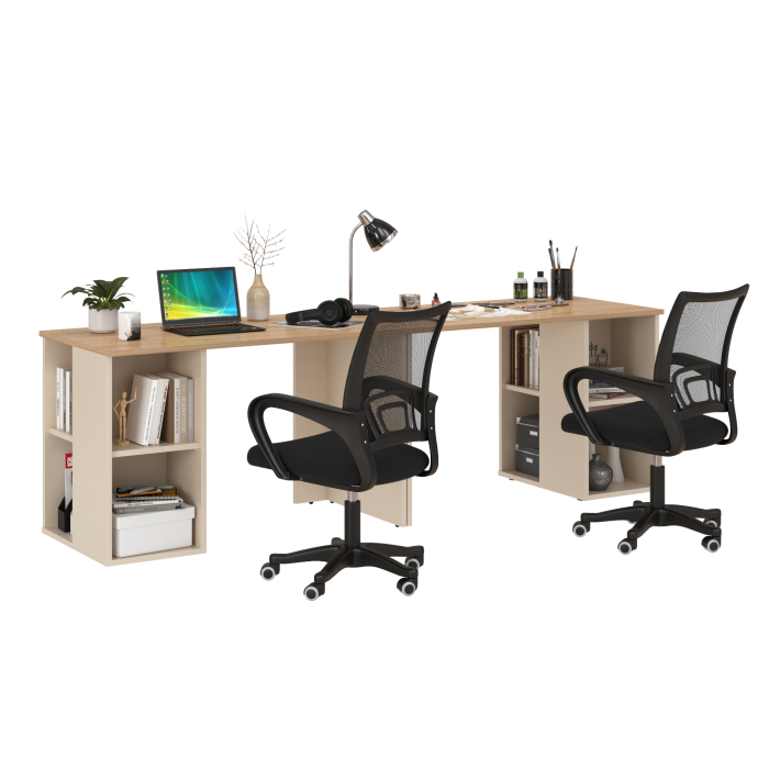 Прямые компьютерные столы, Два письменных стола Лайт 12.163 и два чёрных компьютерных кресла